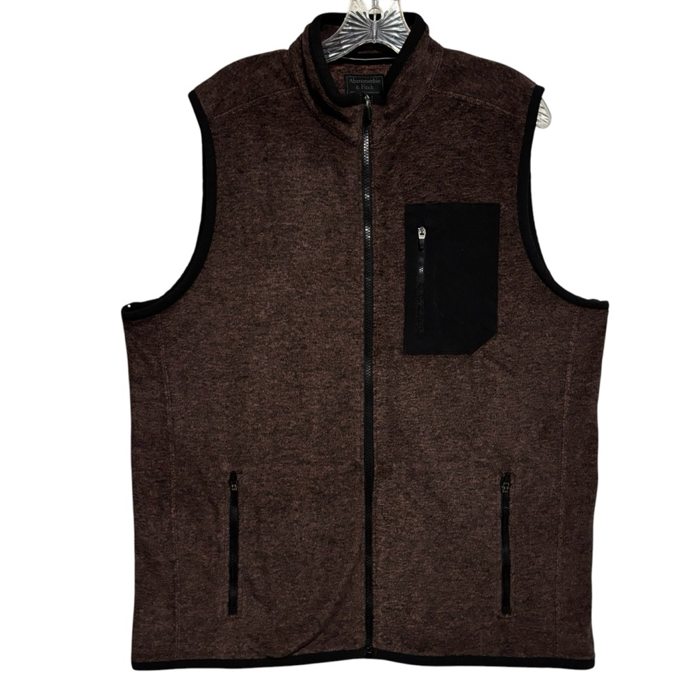 Abercrombie & Fitch Men's Mock Neck Marbled Maroon Fleece Vest - XL